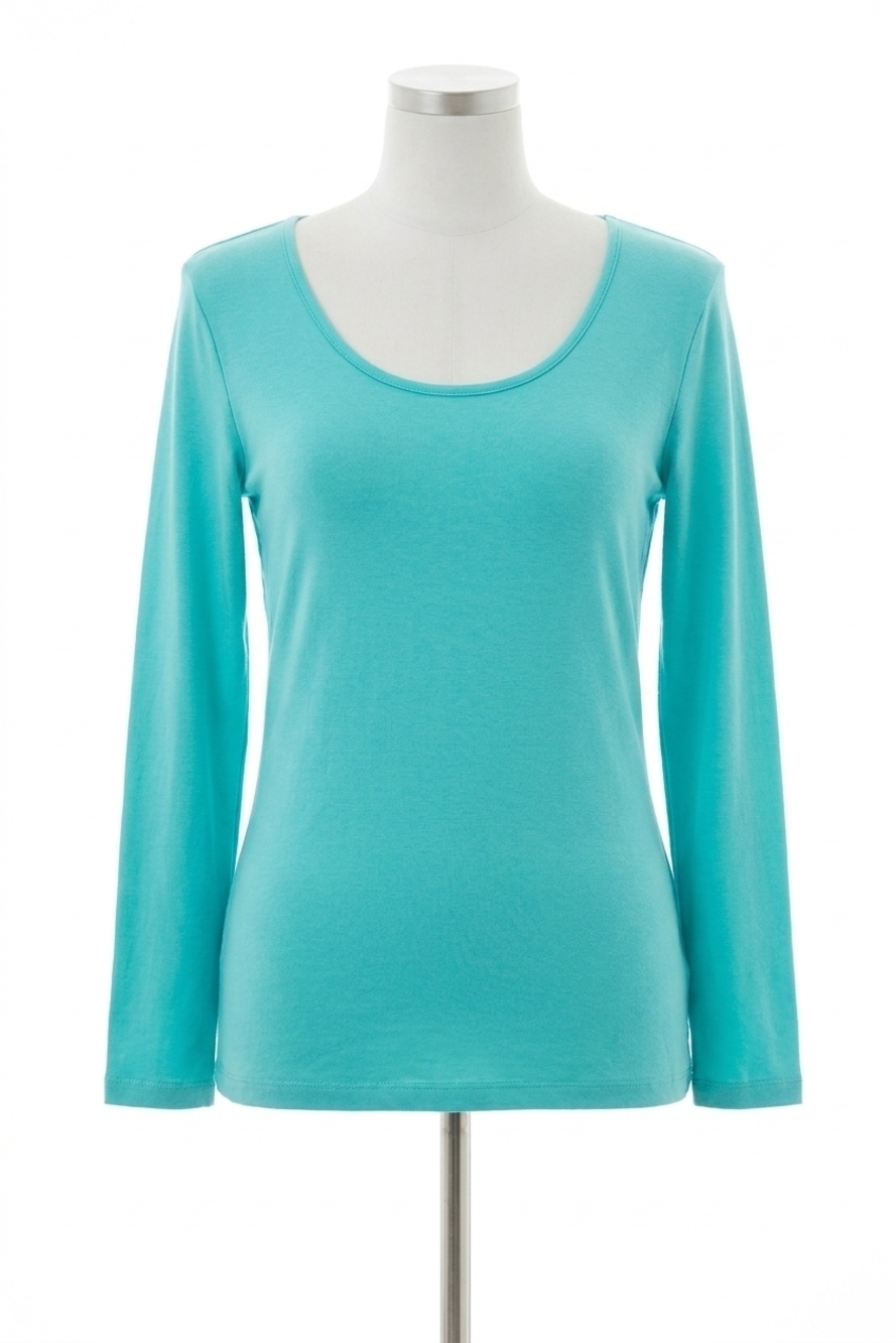 NEW ANGEL APPAREL long sleeve scoop neck tee in aqua